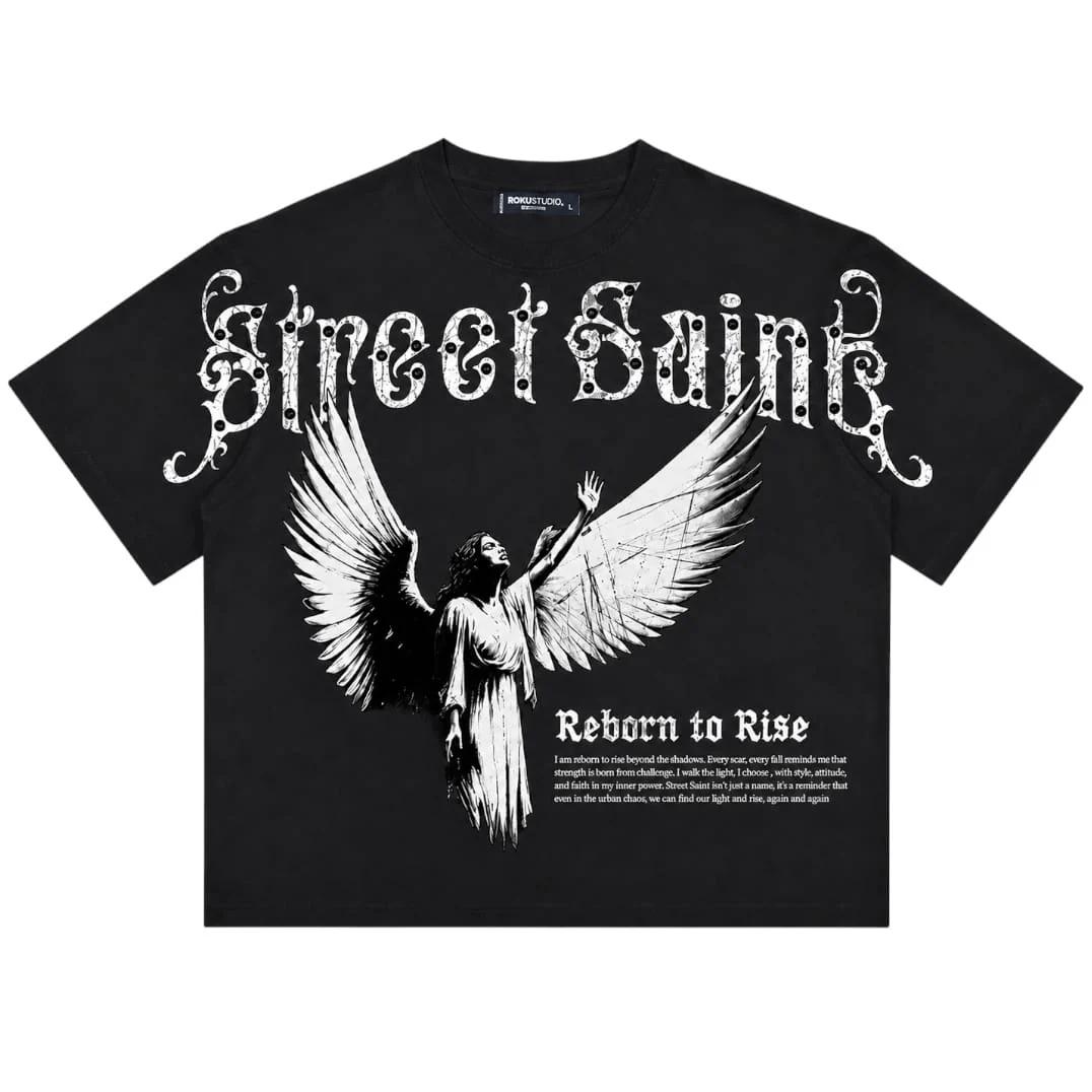 ROKU STUDIO STREET SAINTS RELAXED LOOSE FIT TEE BLACK