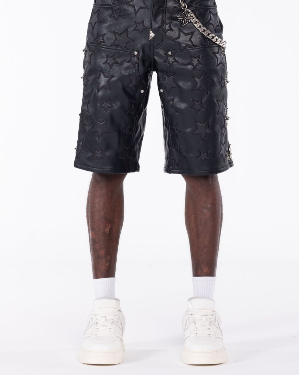 GUAPI OBSEDIAN BLACK STAR LEATHER SHORTS